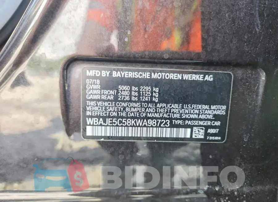 WBAJE5C58KWA98723 Photo# 12