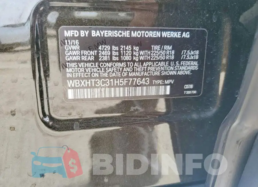 WBXHT3C31H5F77643 Photo# 13