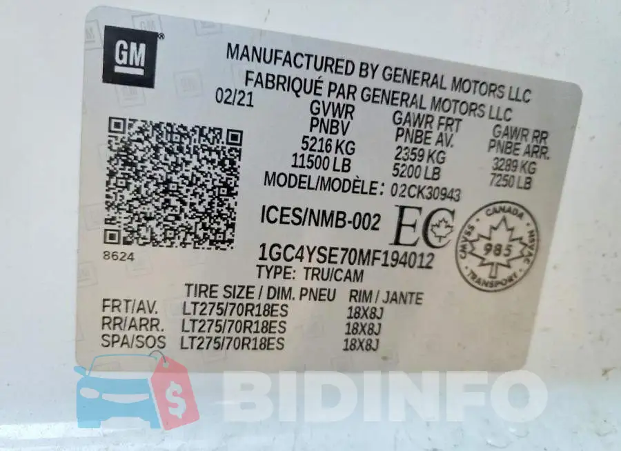 1GC4YSE70MF194012 Photo# 12
