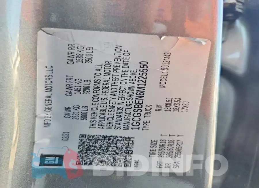1GCGSBEN6M1225550 Photo# 13