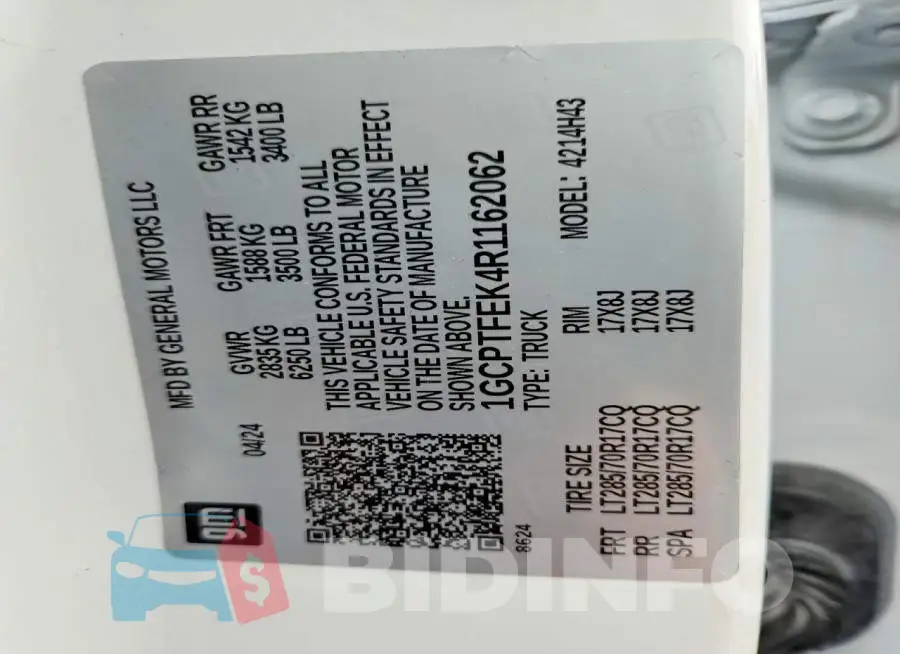 1GCPTFEK4R1162062 Photo# 12