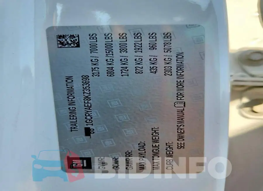 1GCRYAEF8KZ353698 Photo# 12