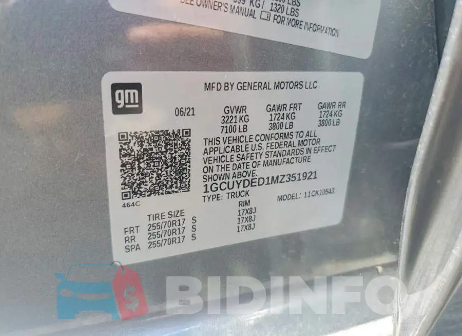 1GCUYDED1MZ351921 Photo# 13