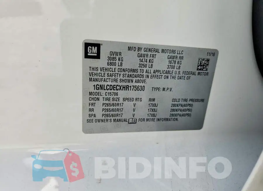 1GNLCDECXHR175630 Photo# 13
