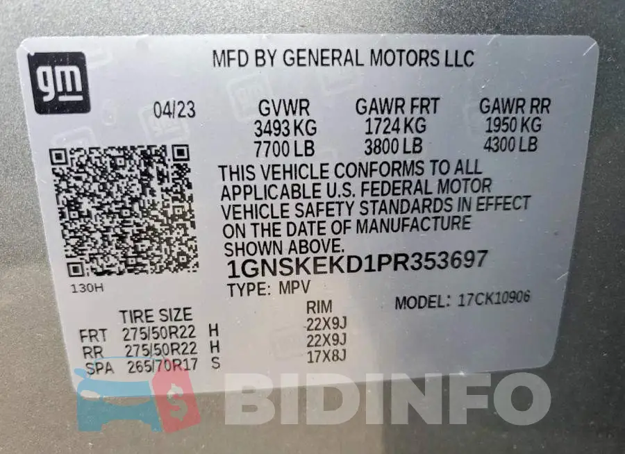 1GNSKEKD1PR353697 Photo# 13