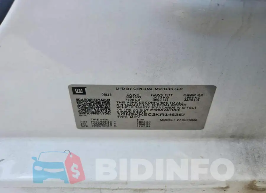 1GNSKKEC2KR146357 Photo# 12