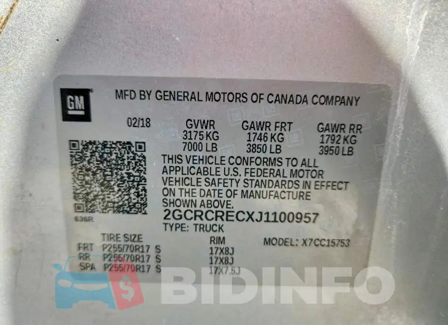 2GCRCRECXJ1100957 Photo# 12