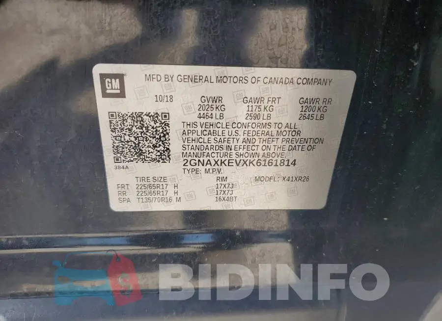 2GNAXKEVXK6161814 Photo# 13