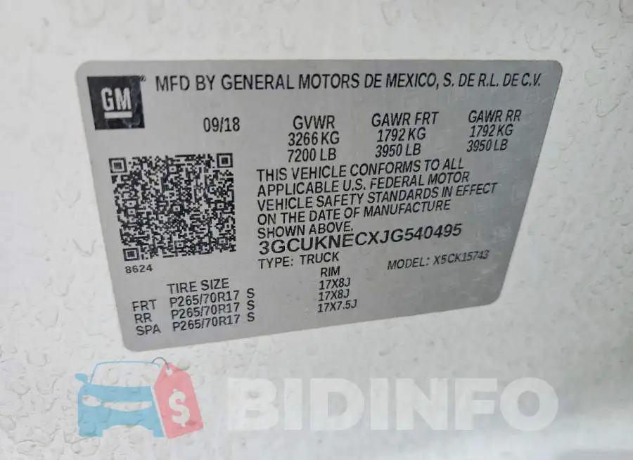 3GCUKNECXJG540495 Photo# 12