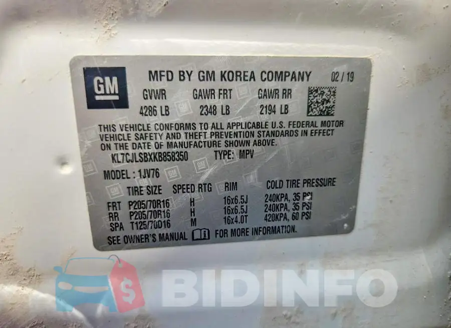 KL7CJLSBXKB858350 Photo# 13