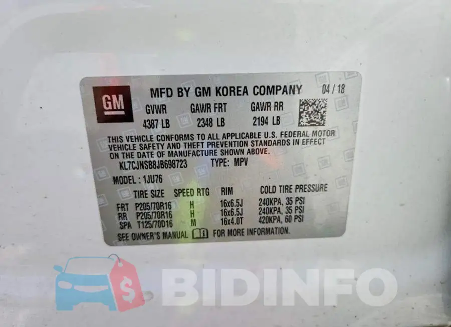 KL7CJNSB8JB698723 Photo# 14