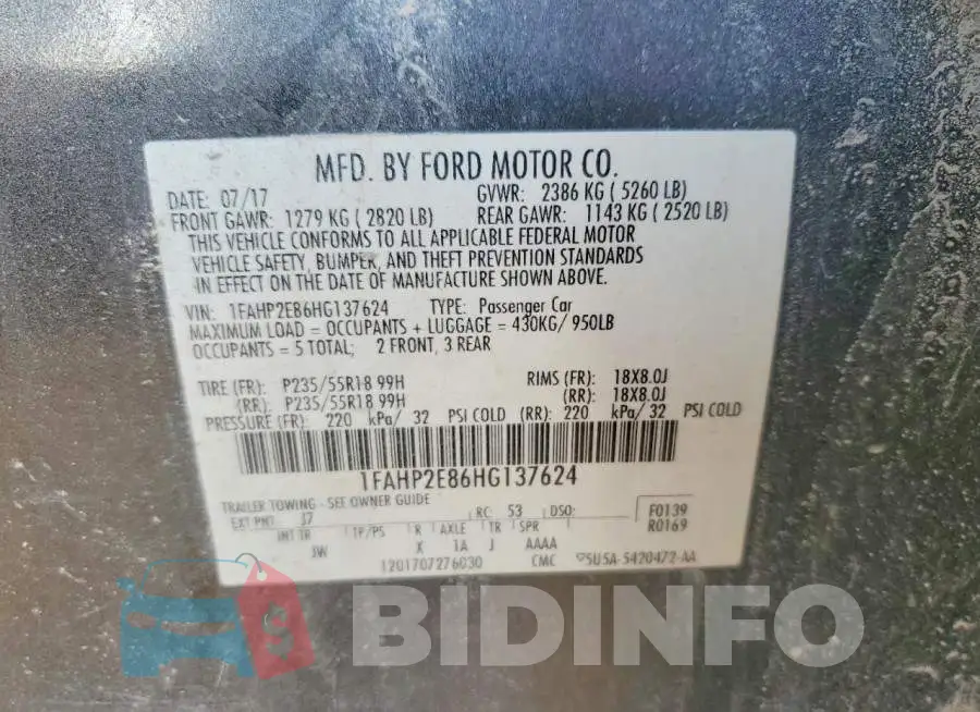1FAHP2E86HG137624 Photo# 12