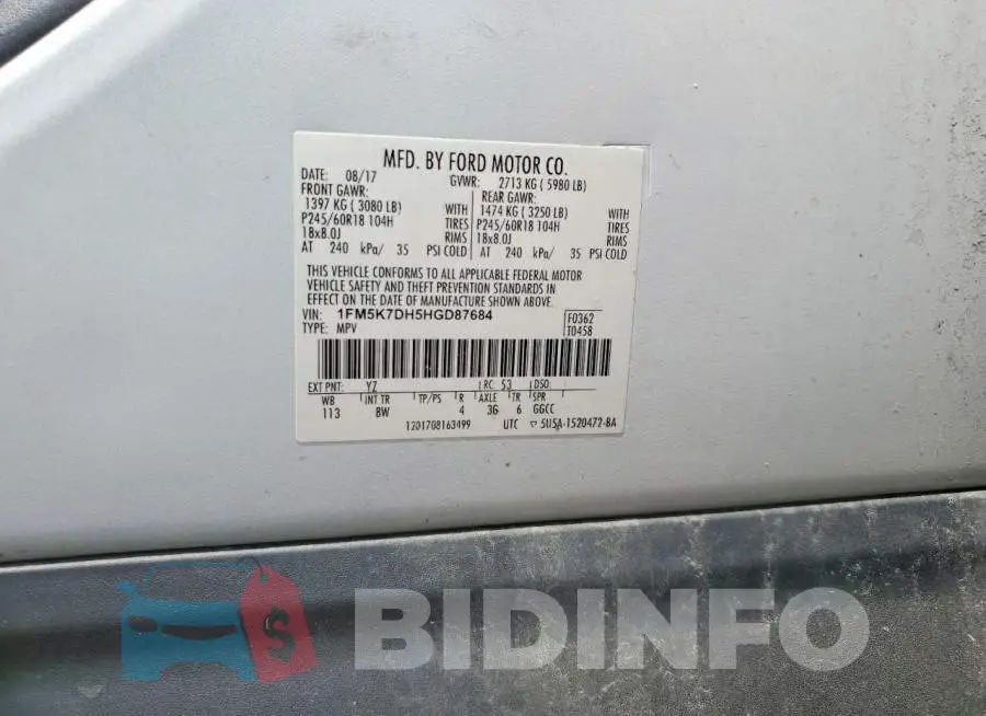 1FM5K7DH5HGD87684 Photo# 13