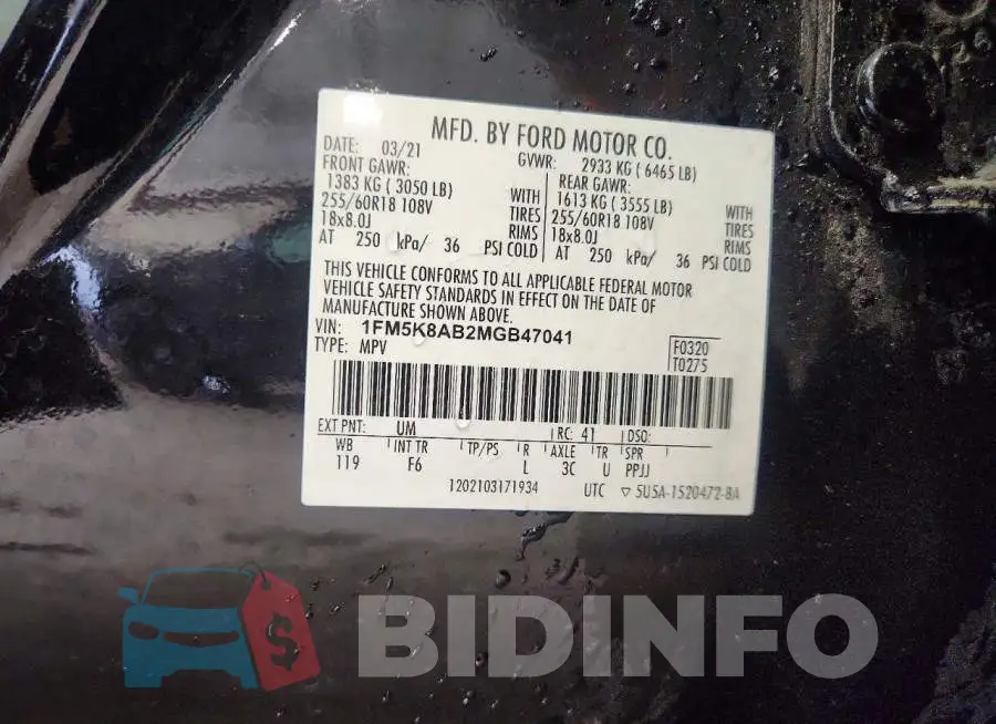 1FM5K8AB2MGB47041 Photo# 12