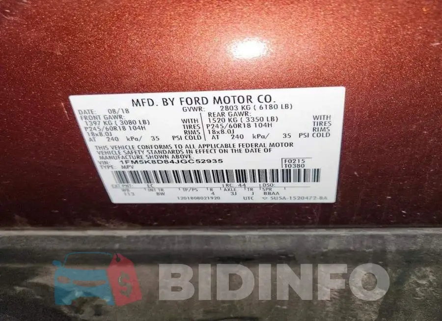1FM5K8D84JGC52935 Photo# 13