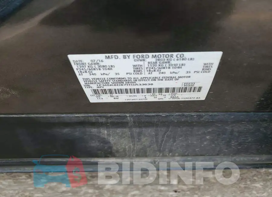 1FM5K8D87HGA33638 Photo# 13