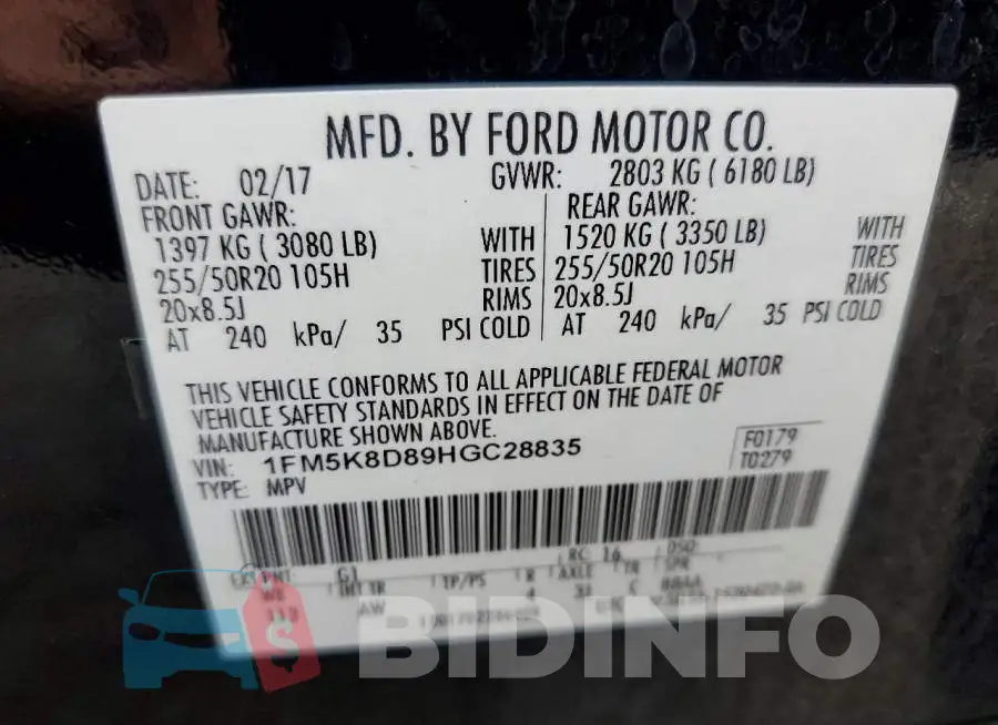 1FM5K8D89HGC28835 Photo# 14
