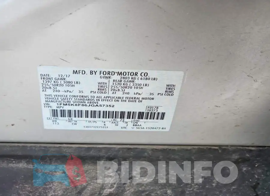 1FM5K8F86JGA57352 Photo# 13