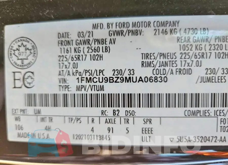 1FMCU9BZ9MUA06830 Photo# 14