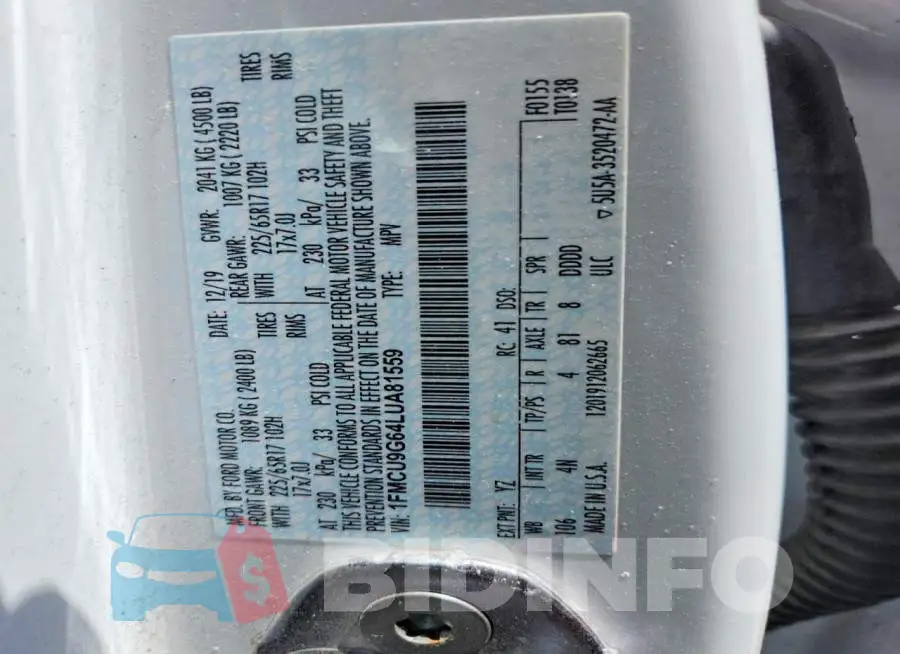 1FMCU9G64LUA81559 Photo# 12