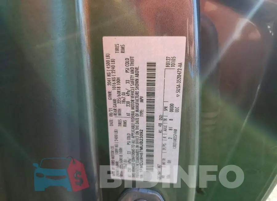 1FMCU9H67MUB23092 Photo# 13