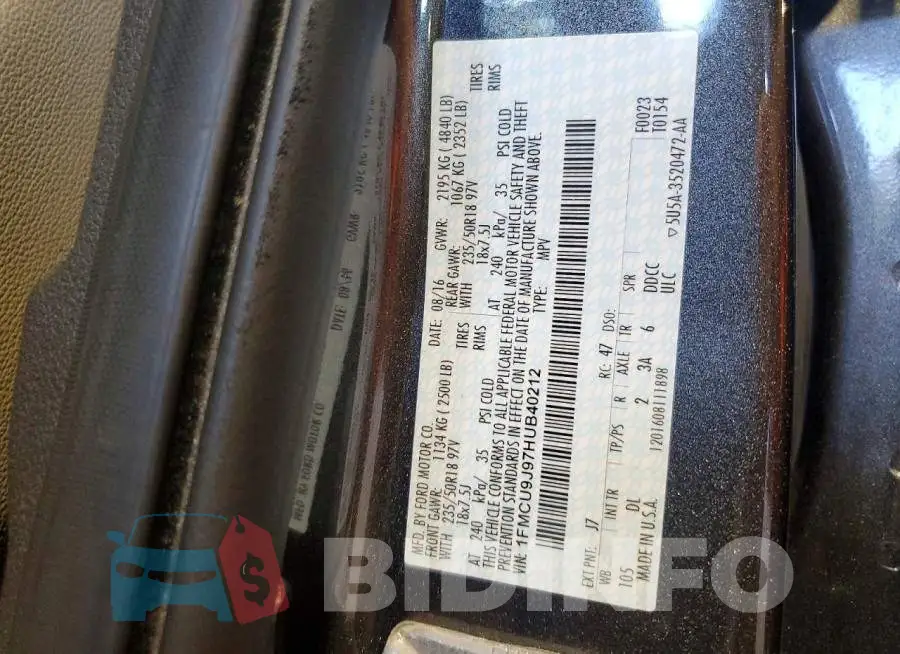1FMCU9J97HUB40212 Photo# 13