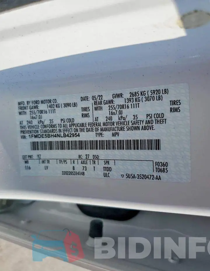 1FMDE5BH4NLB42954 Photo# 13