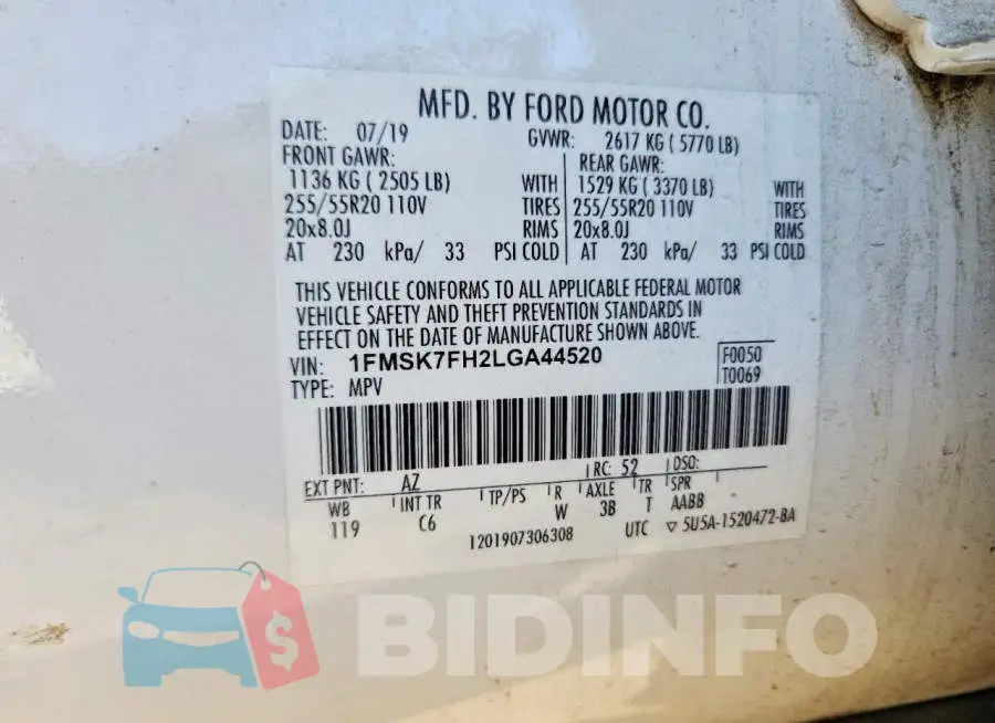 1FMSK7FH2LGA44520 Photo# 12