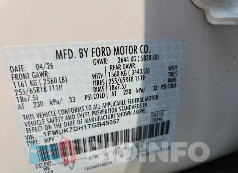 1FMUK7DH1TGB45057 Photo# 13