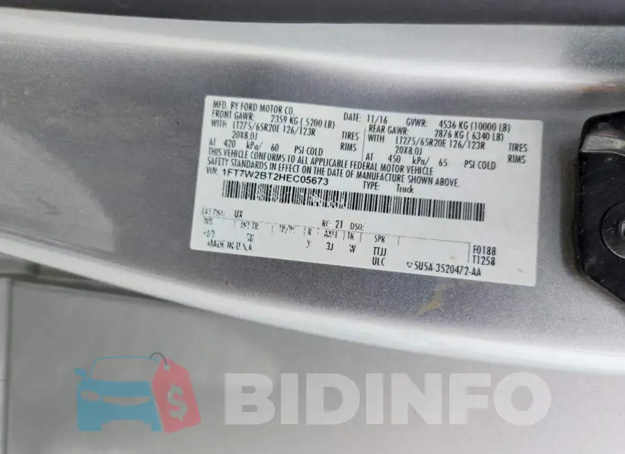 1FT7W2BT2HEC05673 Photo# 12