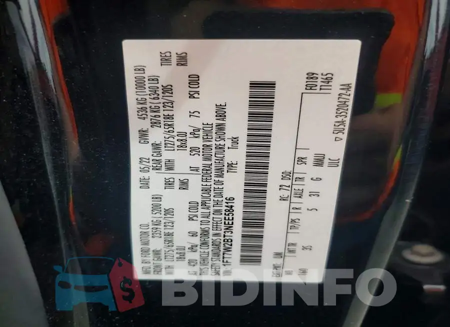 1FT7W2BT3NEE58416 Photo# 12