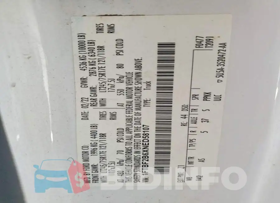 1FTBF2B6XNED58107 Photo# 12