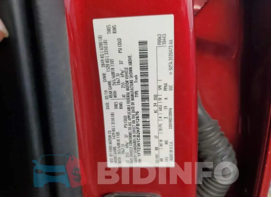 1FTEW1CB2KFB12676 Photo# 12