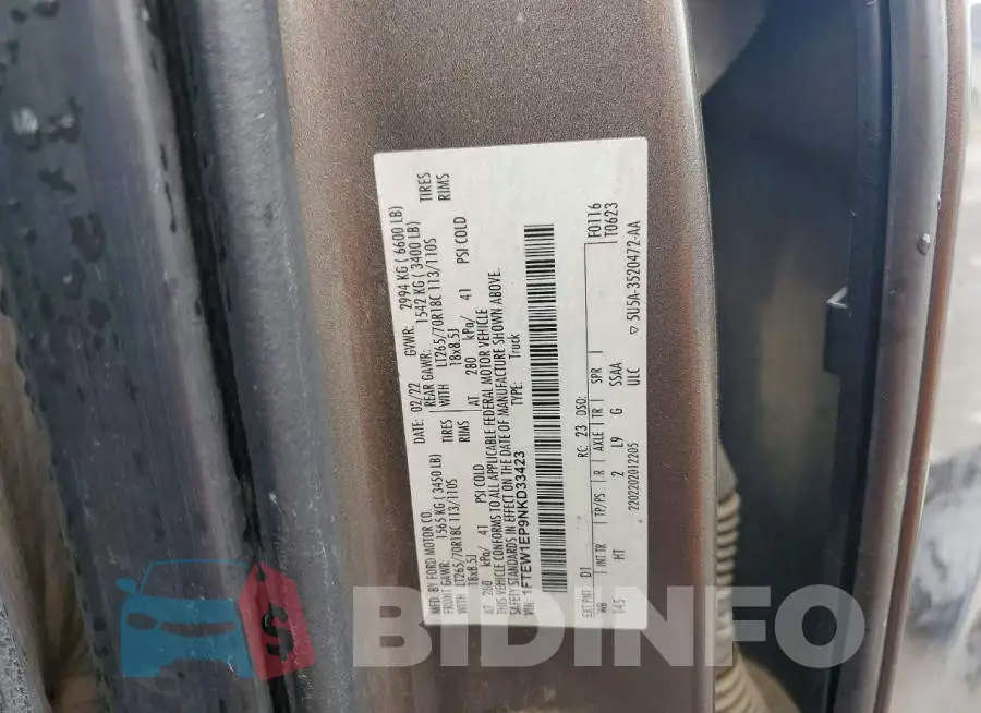 1FTEW1EP9NKD33423 Photo# 12