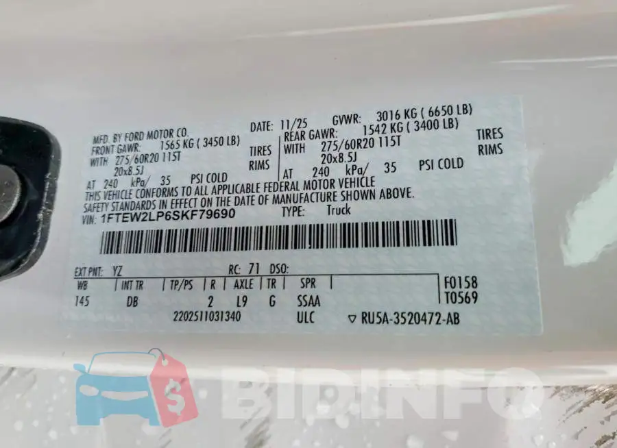 1FTEW2LP6SKF79690 Photo# 12