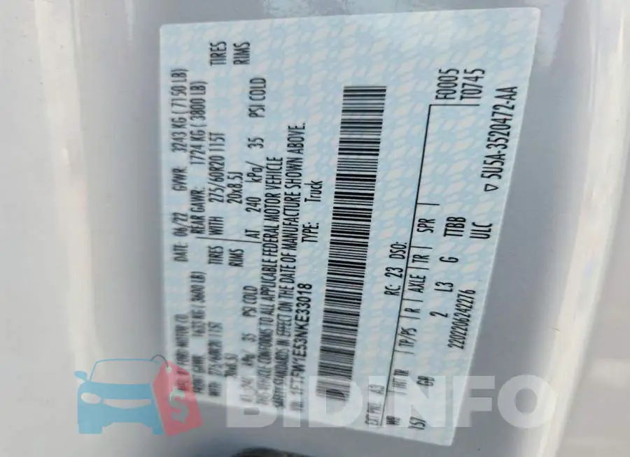 1FTFW1E53NKE33018 Photo# 12