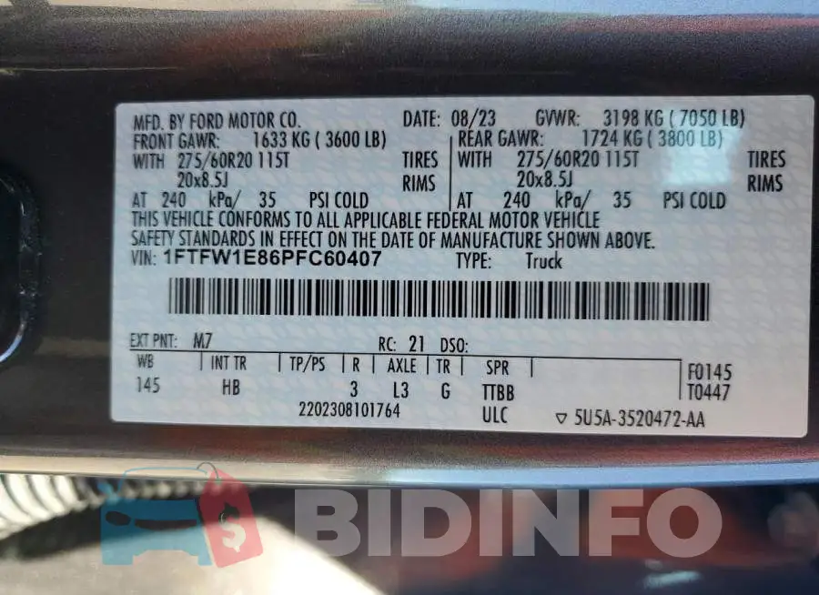 1FTFW1E86PFC60407 Photo# 13