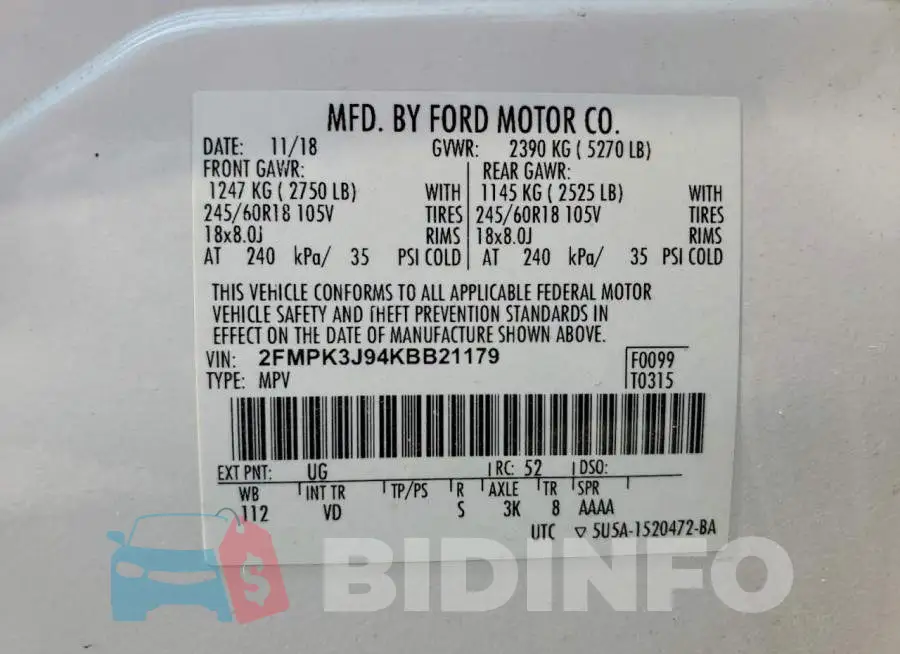 2FMPK3J94KBB21179 Photo# 14
