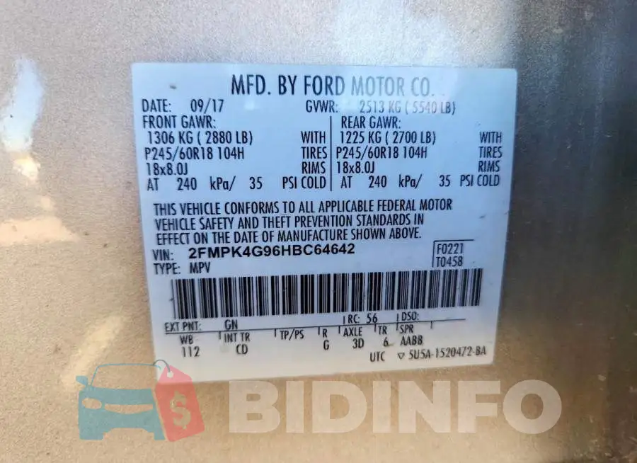 2FMPK4G96HBC64642 Photo# 12