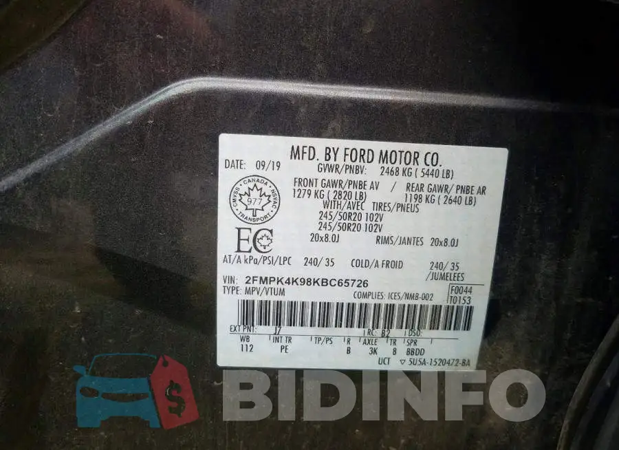 2FMPK4K98KBC65726 Photo# 13
