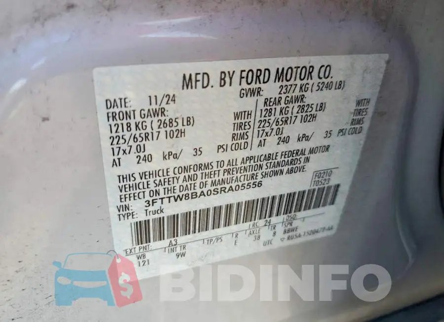 3FTTW8BA0SRA05556 Photo# 12