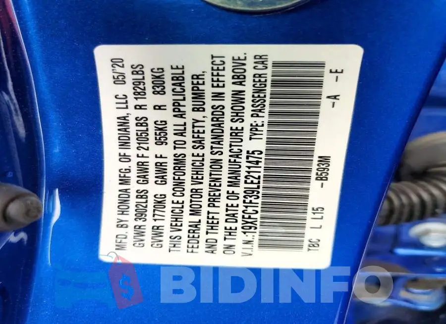 19XFC1F39LE211475 Photo# 12