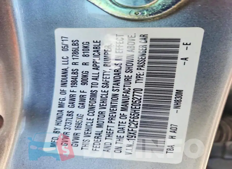 19XFC2F65HE052770 Photo# 12