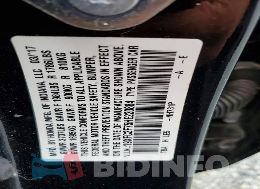 19XFC2F75HE220884 Photo# 12