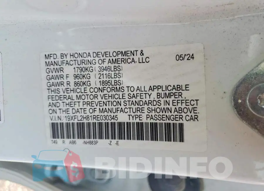 19XFL2H81RE030345 Photo# 12