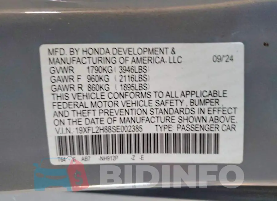 19XFL2H88SE002385 Photo# 12