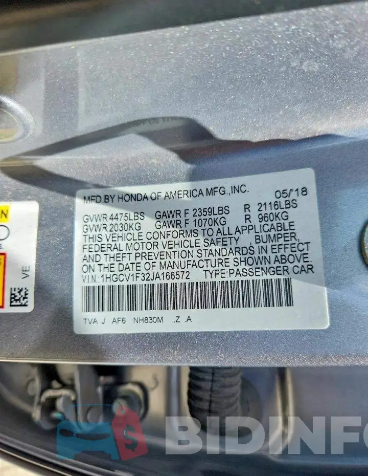 1HGCV1F32JA166572 Photo# 12