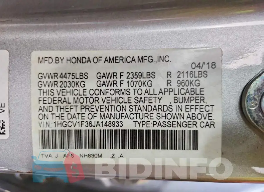 1HGCV1F36JA148933 Photo# 12