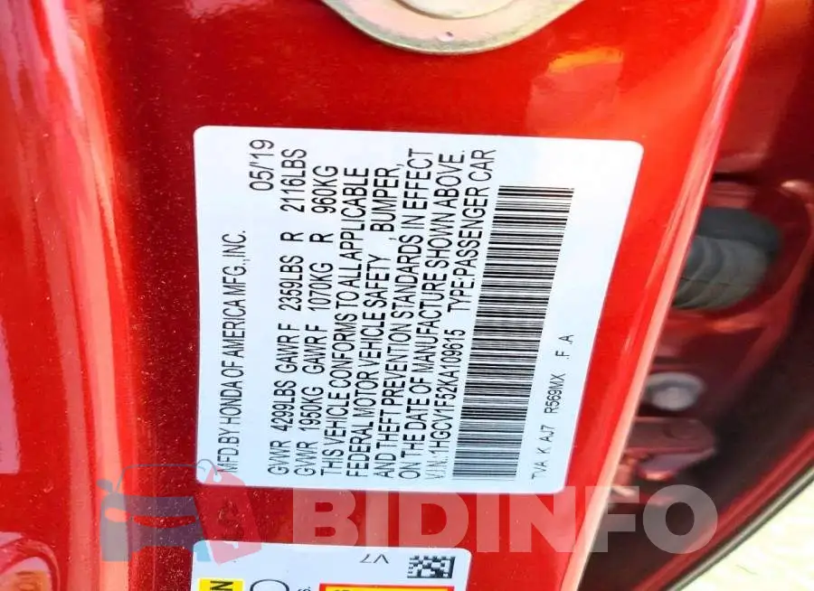 1HGCV1F52KA109615 Photo# 12