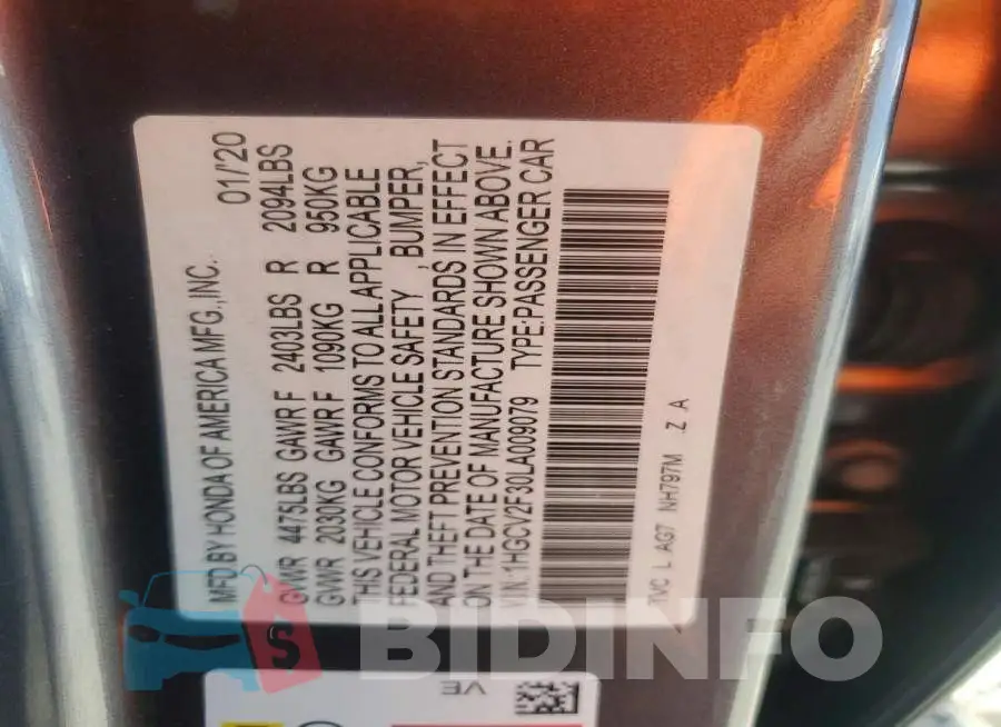 1HGCV2F30LA009079 Photo# 13